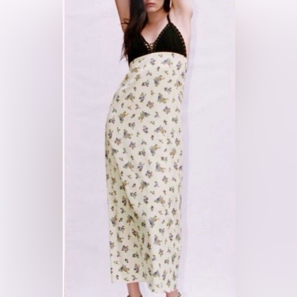 Zara Cream Green Asymmetrical Midi Skirt Resort Wear
